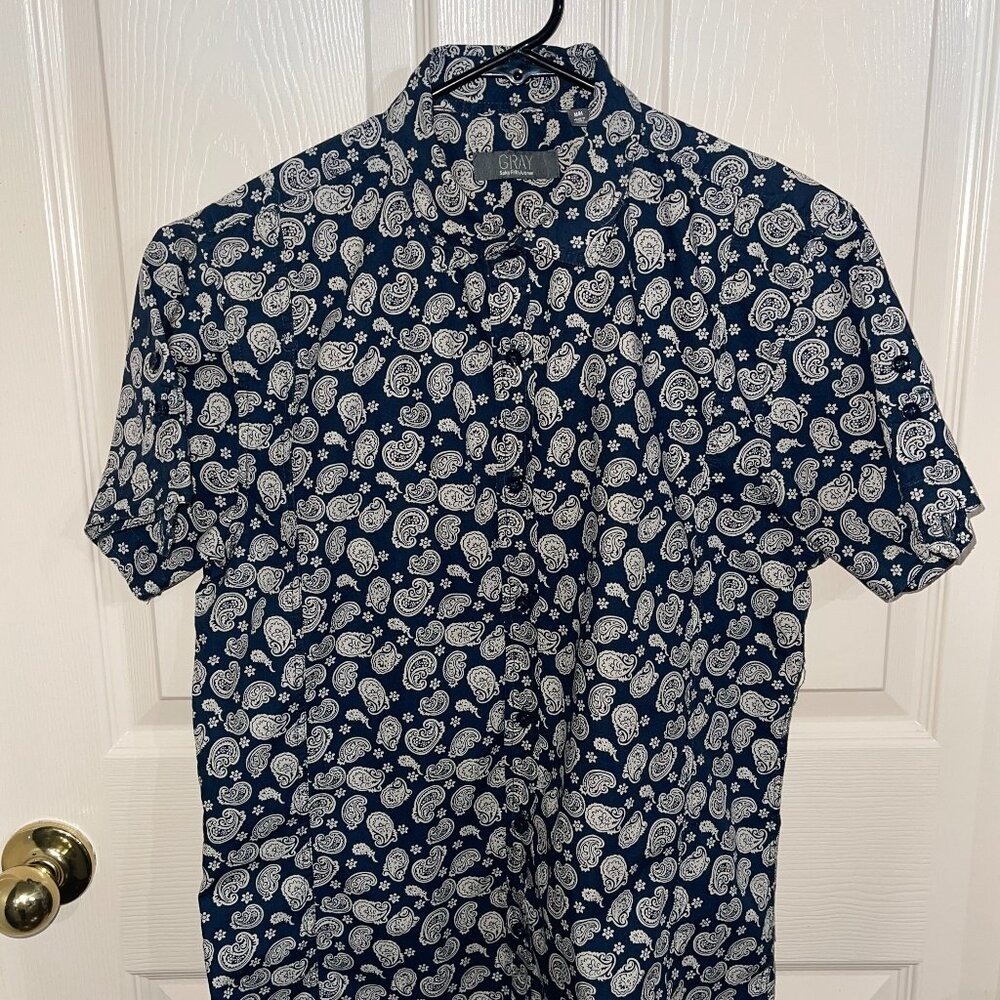 GRAY Saks 5th Avenue Paisley Navy Blue Men's Medium Shirt